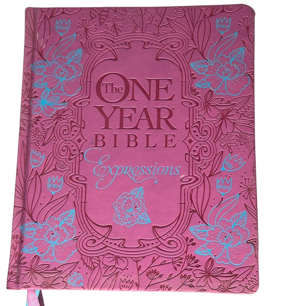 Tyndale One Year Bible Expressions NLT Pink Floral Faux Leather Journaling Bible